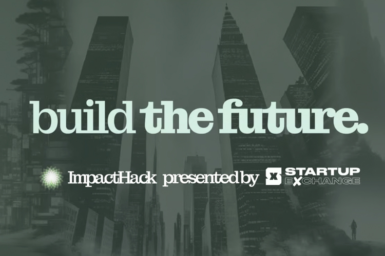 Cityscape with the words "Build the future" on it