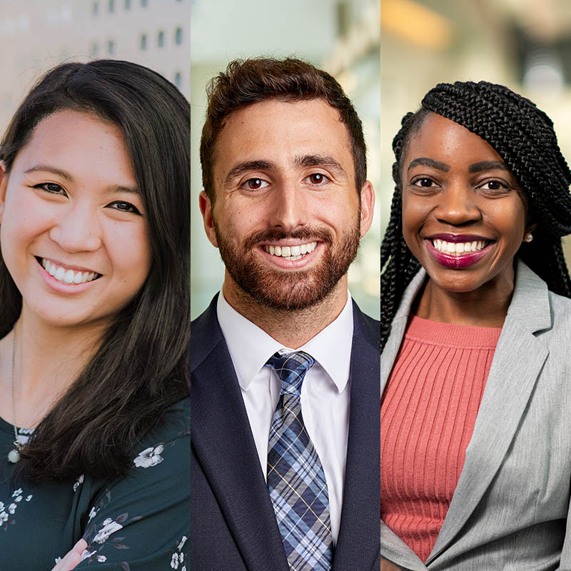 Headshots of three MBA students