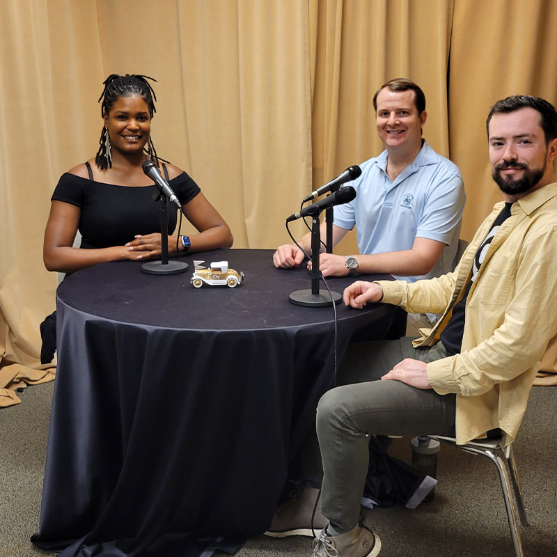 The Intersection Podcast host Analisa Wade with Ross Doelling and Ryan Dwyer about to record a podcast