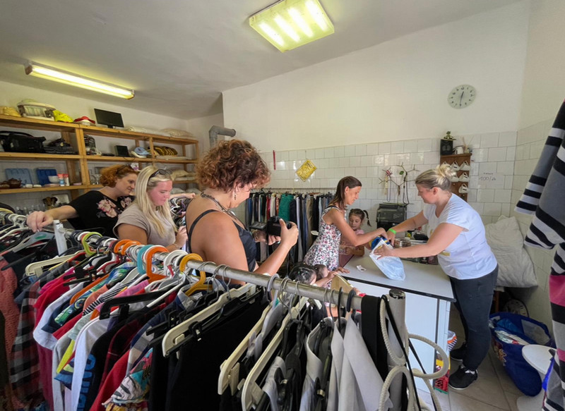 Filming at the charity shop.