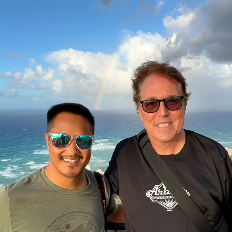 Mach Michaels (left) and Glenn Greathouse at the top of Waikiki, Hawaii's Diamond Head volcano