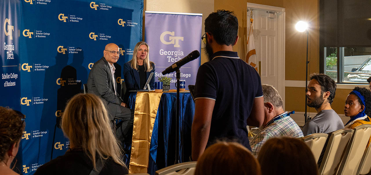 Jean Marie Richardson and Anuj chat with students