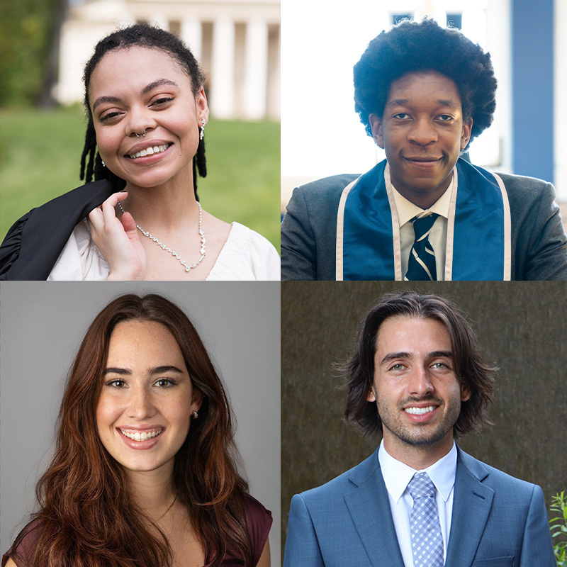 Four Scheller student headshot photos: Gia Burson, Ryan Mutombo, Ansley Nichols, and Cullen Teas